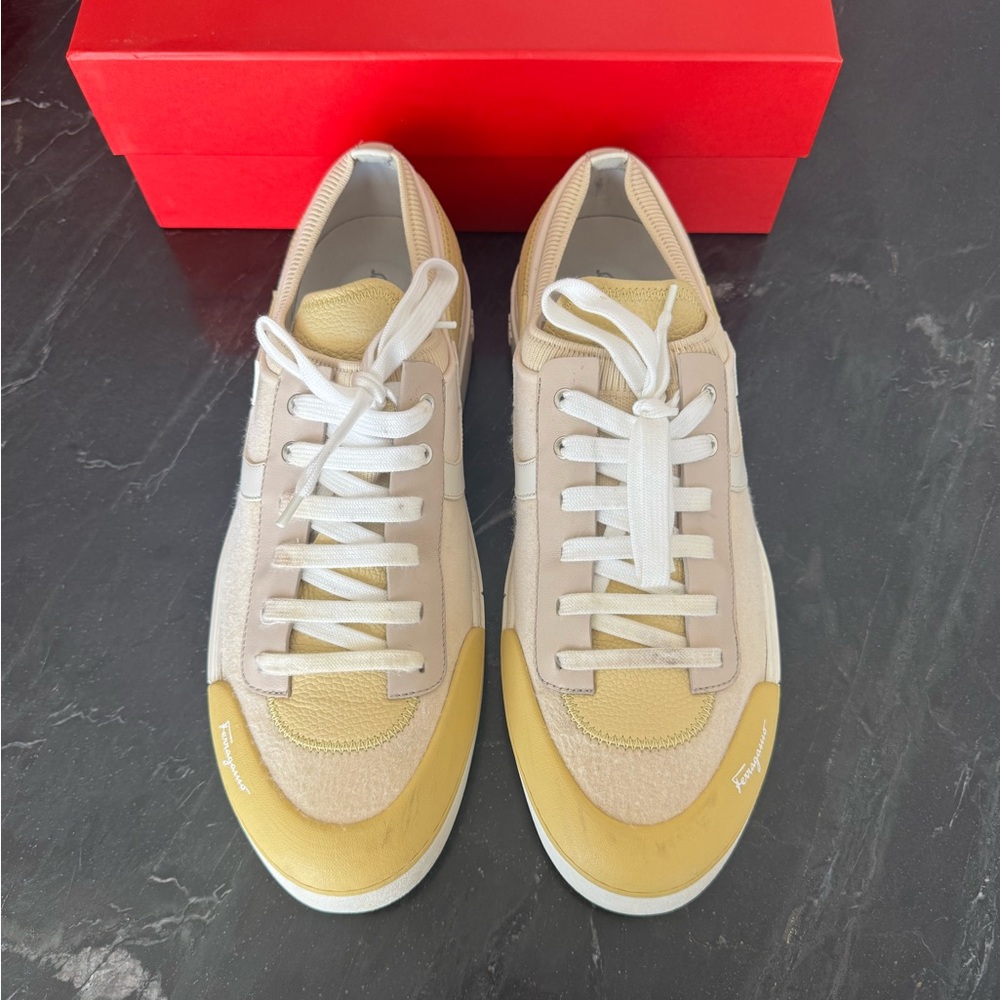 Salvatore Ferragamo Beige and Yellow Men's Sneakers